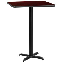 Flash Furniture XU-MAHTB-3030-T2222B-GG 30" Square Mahogany Laminate Table Top with 22" Bar Height Table Base